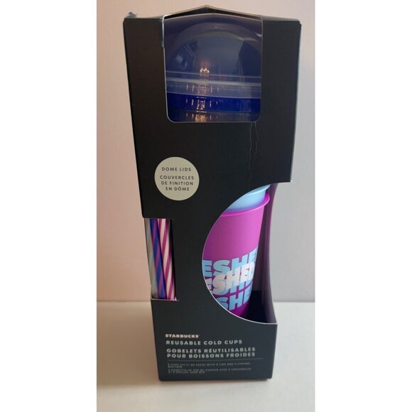 Starbucks Reusable Cold Cups With Dome Lids & Straws Set Of 5 NIB* - Picture 1 of 4